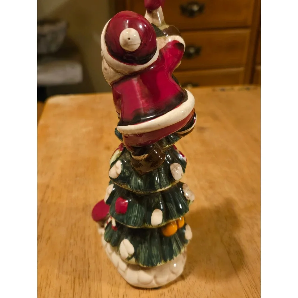 Ceramic Santa Climbing‎ Christmas Tree Figurine Holiday Decor Teddy Bear Star